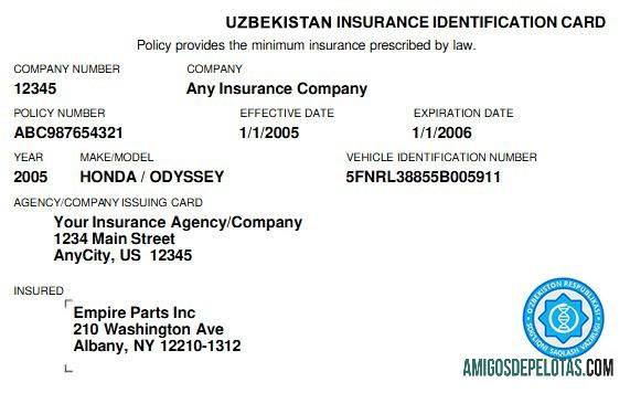 Cartão de seguro saúde do Uzbequistão modelo